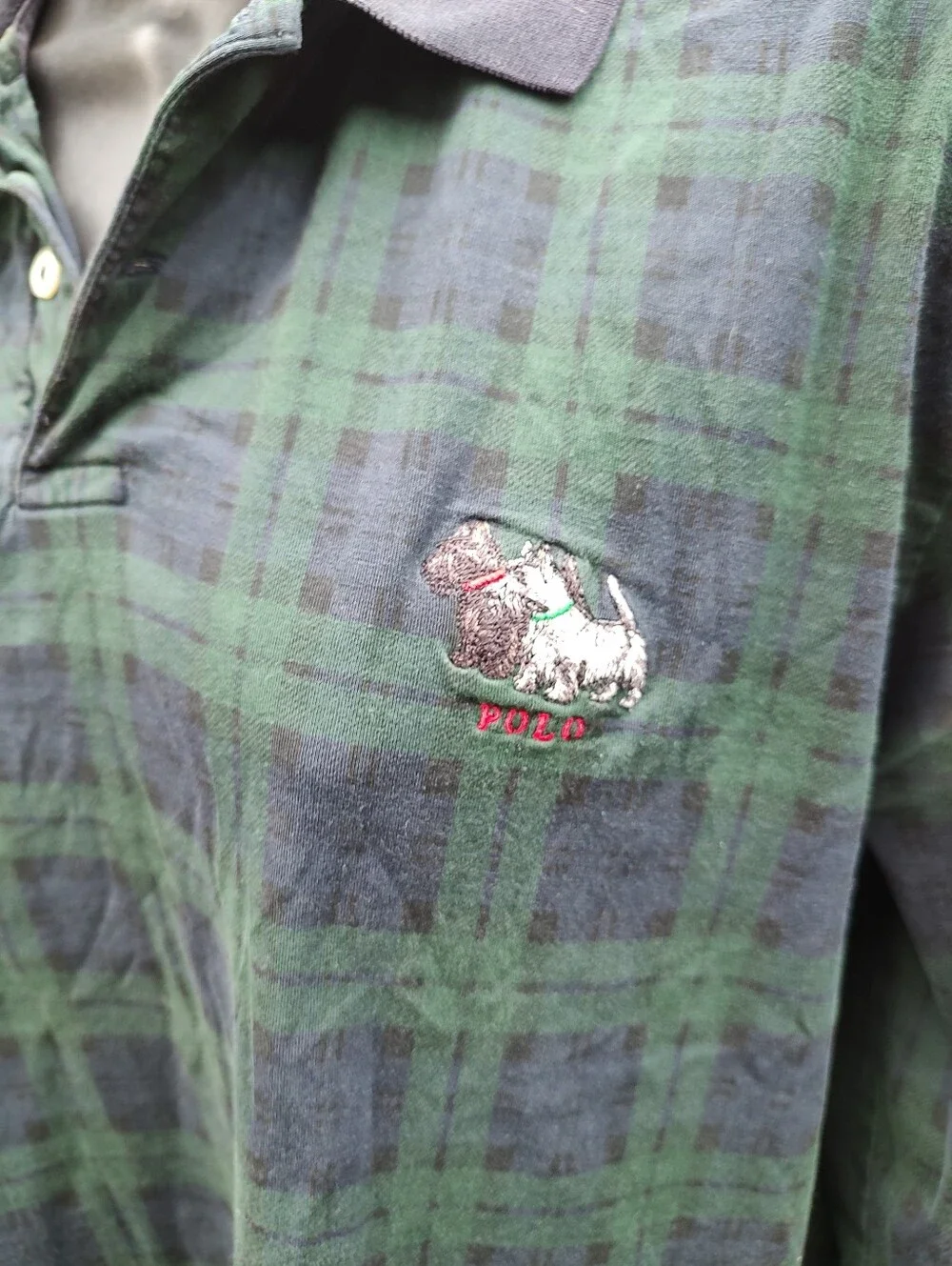 🏵️ Polo Ralph Lauren VTG 90s Scottie Dog Plaid Tartan Cotton Rugby Shirt Mens M